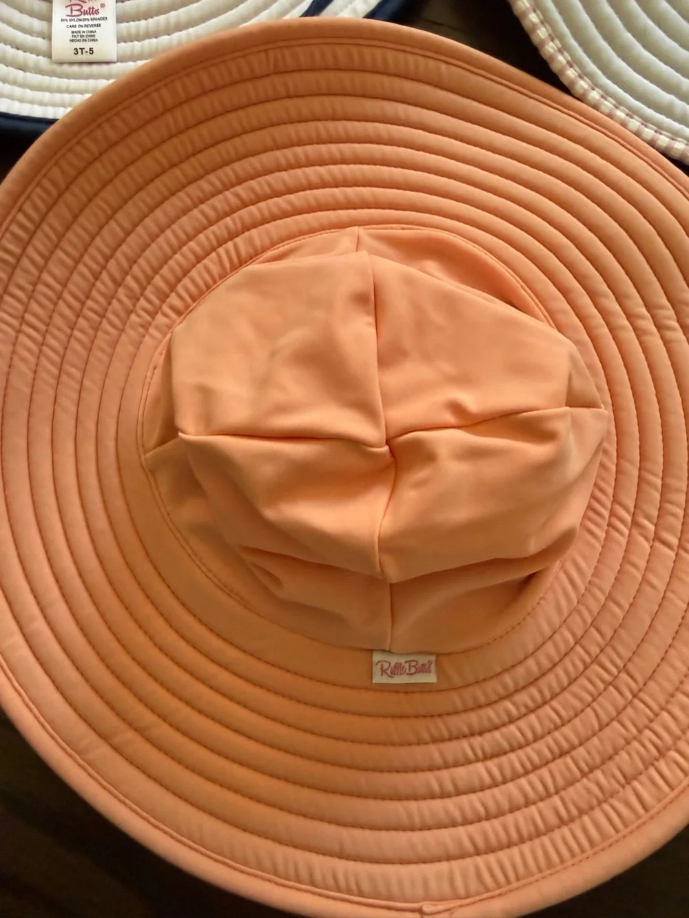 Kids Wide-Brim Sun Hat - Peach, Navy, Pink Stripe